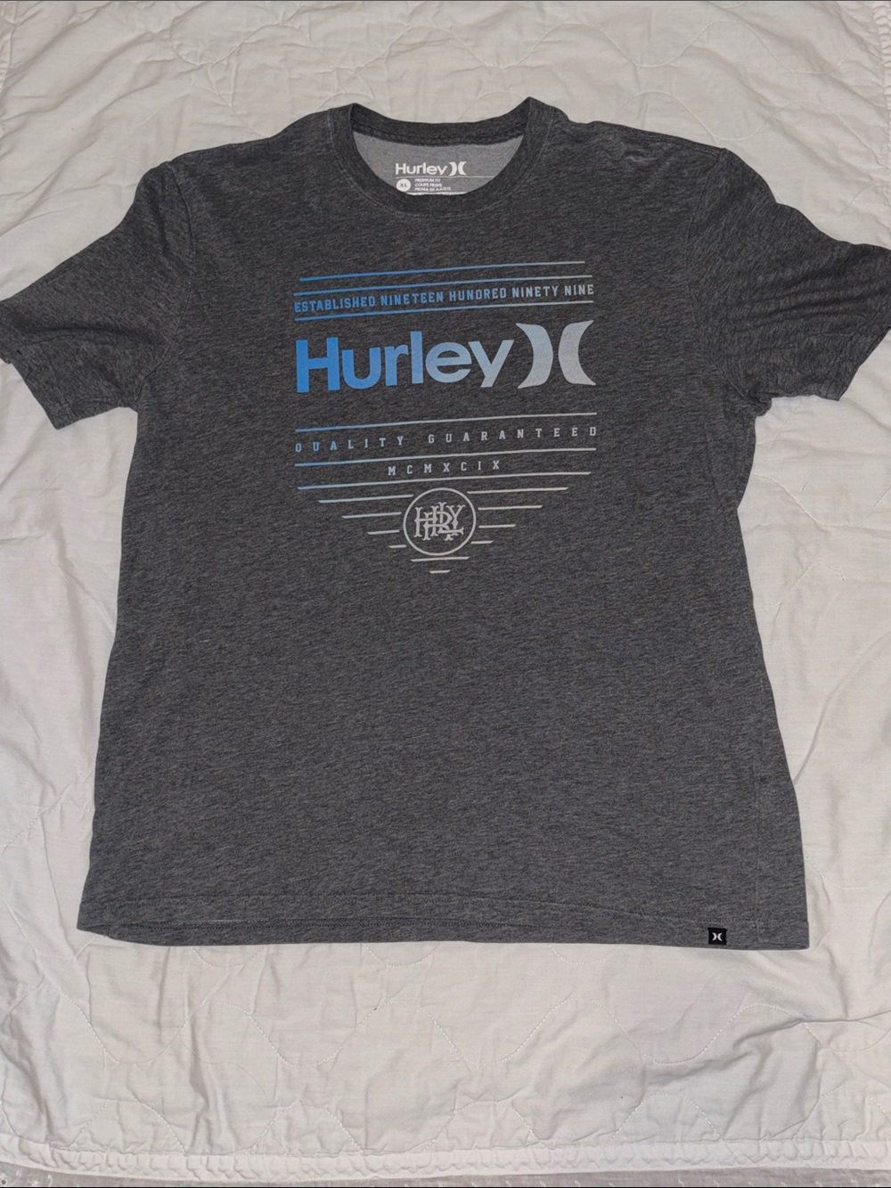 Hurley Dark Gray Graphic Logo Tee with Blue Accent